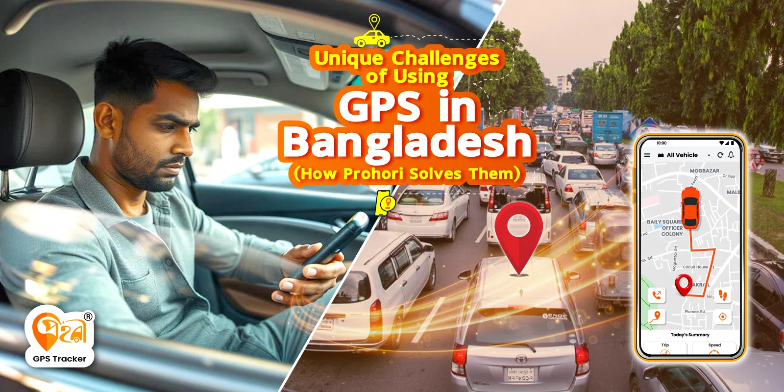 A user of a GPS location tracker while in a car